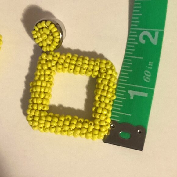 Women's Bohemian Seed Bead Square Bold Colorful Yellow Earrings Jewelry Retro - Picture 6 of 6